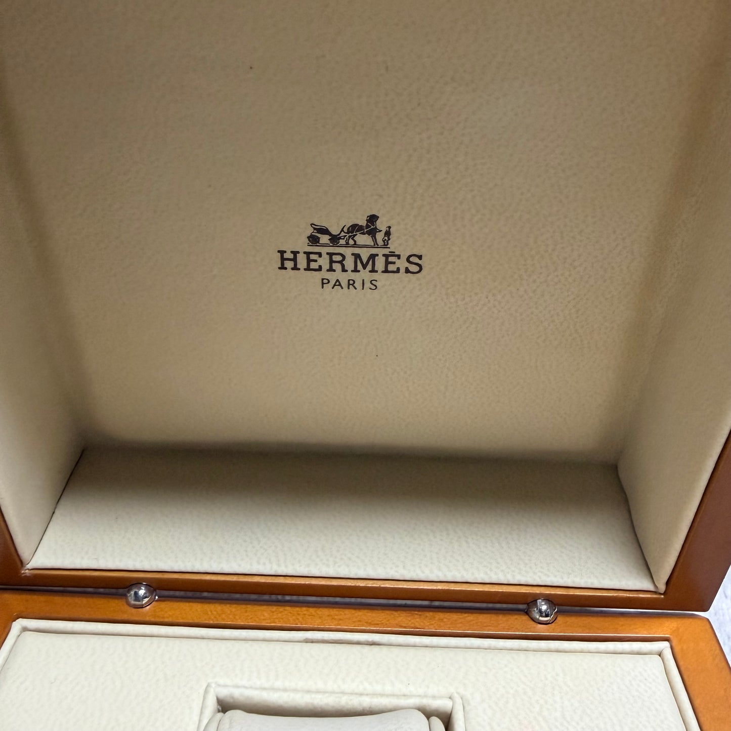HERMES Wooden Brown Box + Outer Box 5.30x5.20x3.25 inches