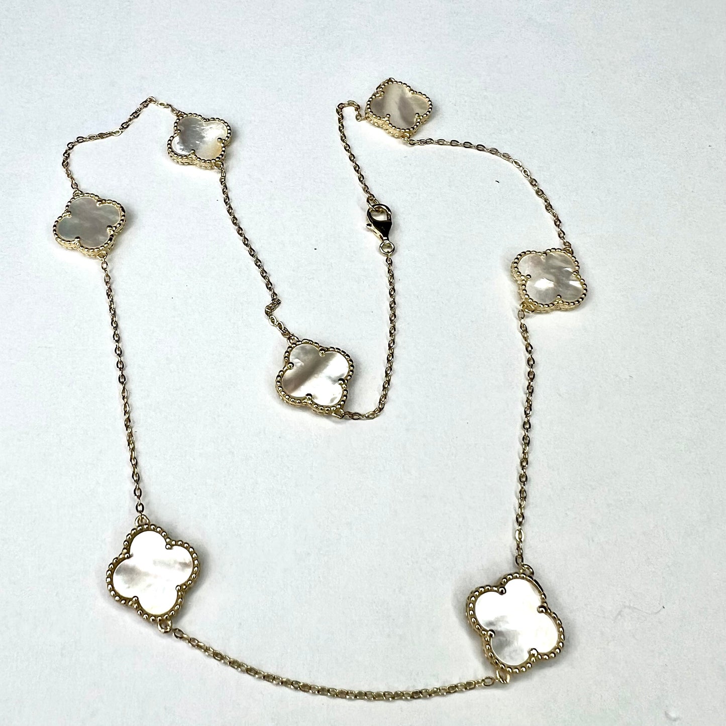 NEW Gold Tone 925 Sterling Silver Necklace Natural White Mother of Pearl Size 20 inches