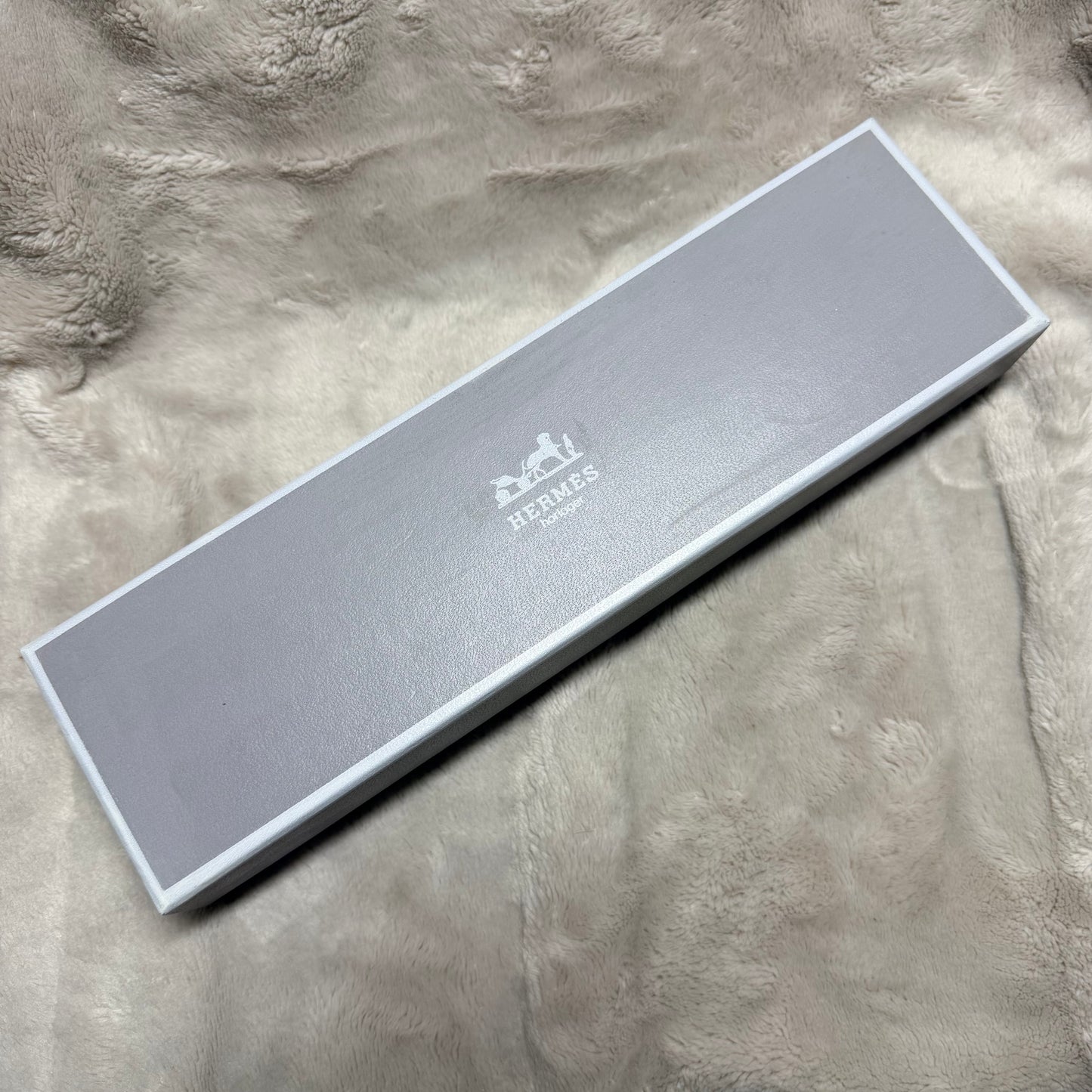 HERMES Gray Velvet  Box + Booklet + Outer Box 10.30x3x1.75 inches