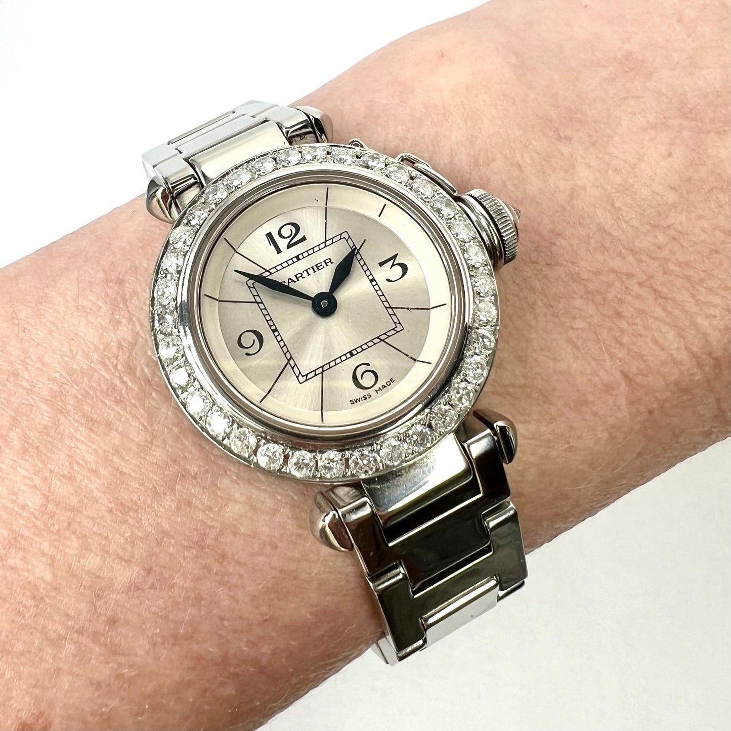 CARTIER PASHA Quartz 26mm Steel 1.36TCW DIAMOND Watch