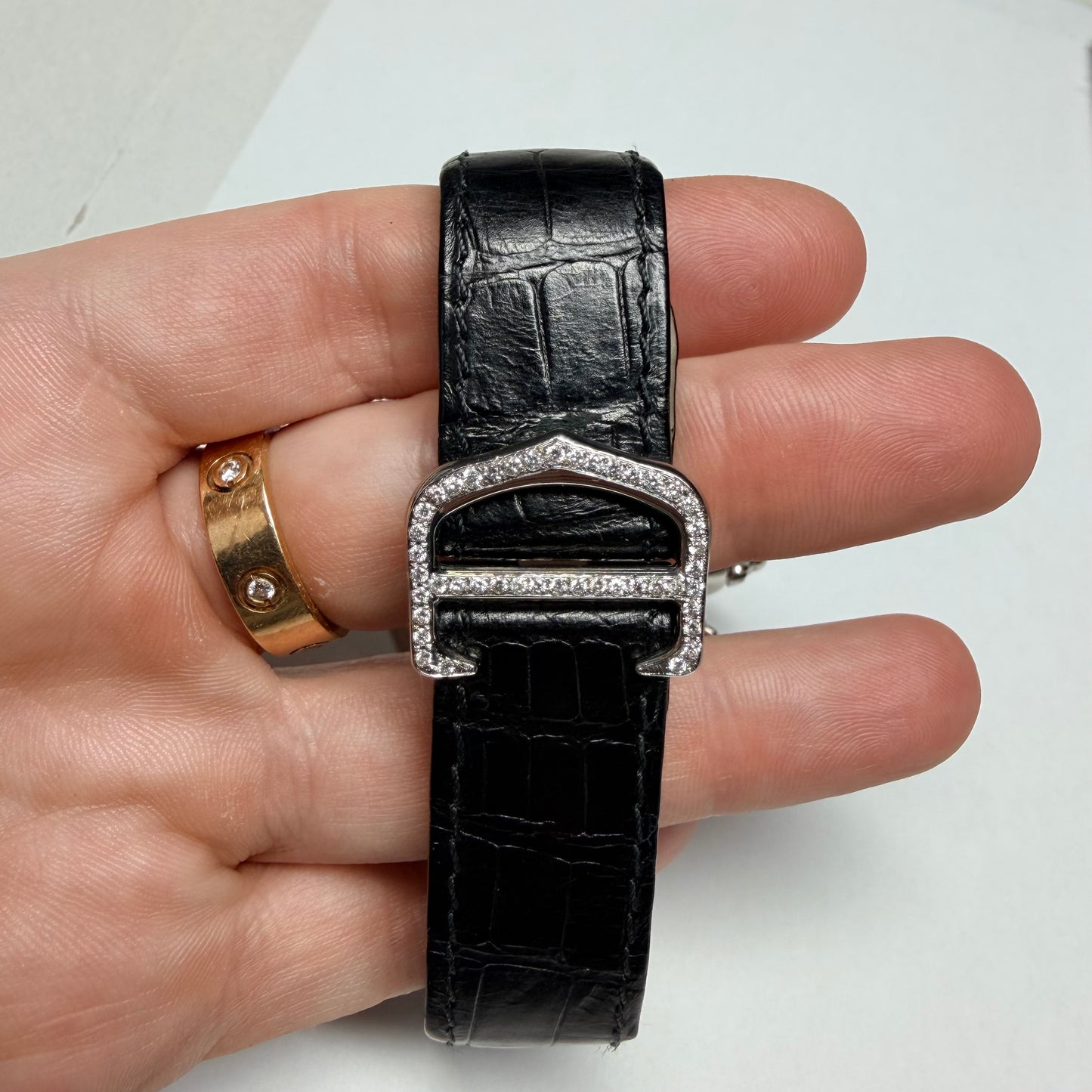 CARTIER Steel 18mm Complete Deployment 0.40TCW Diamond Buckle Polished