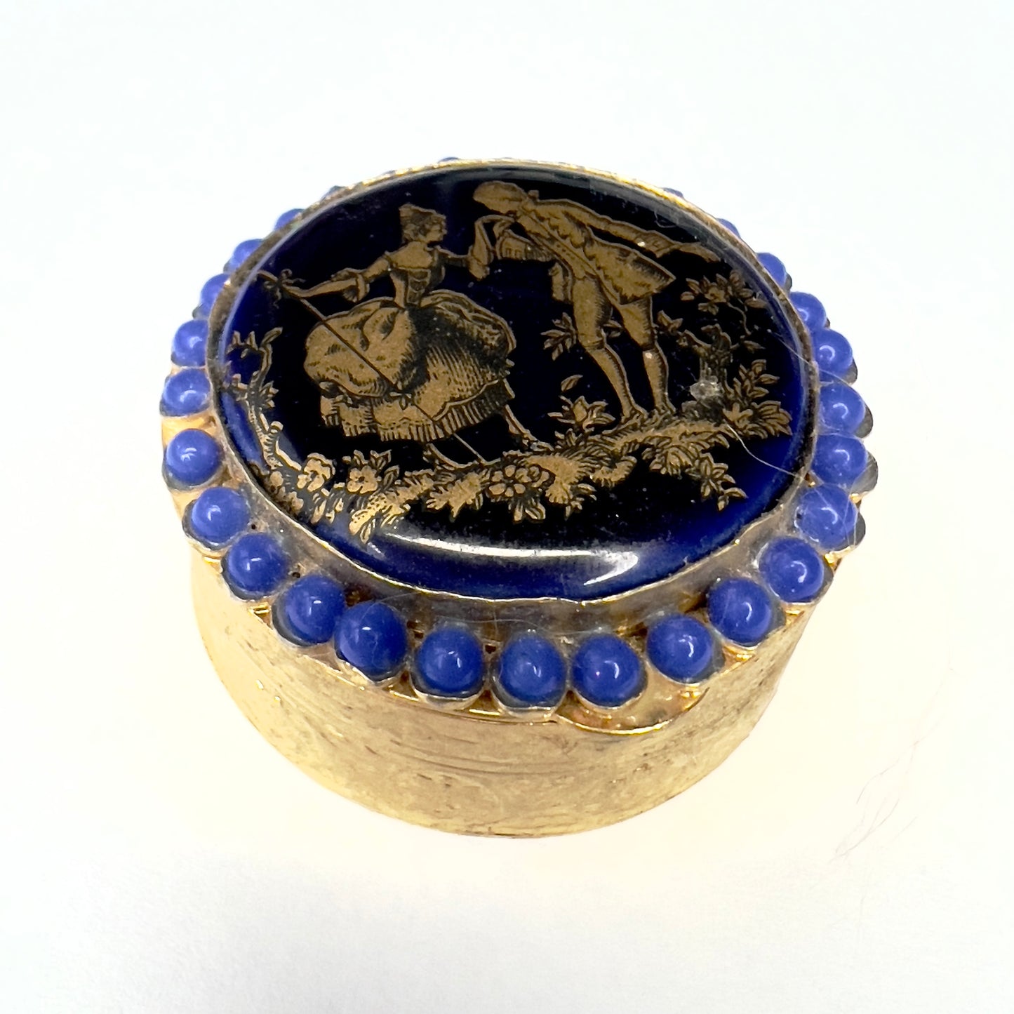 Vintage Gold Tone Blue TRINKET BOX