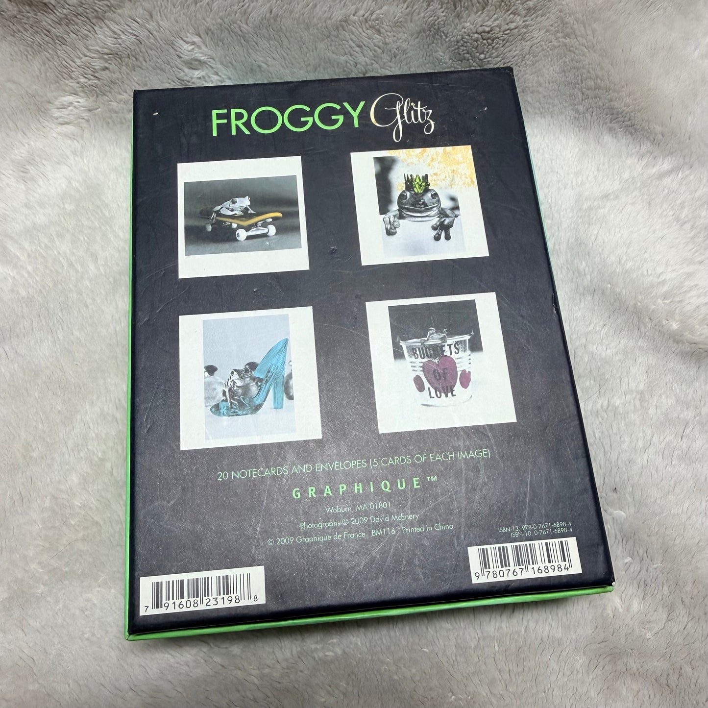 FROGGY GLITZ set of 21 Notecards + Envelopes in Box 6.90x5.40x1.75 inches + Bonus Post Card
