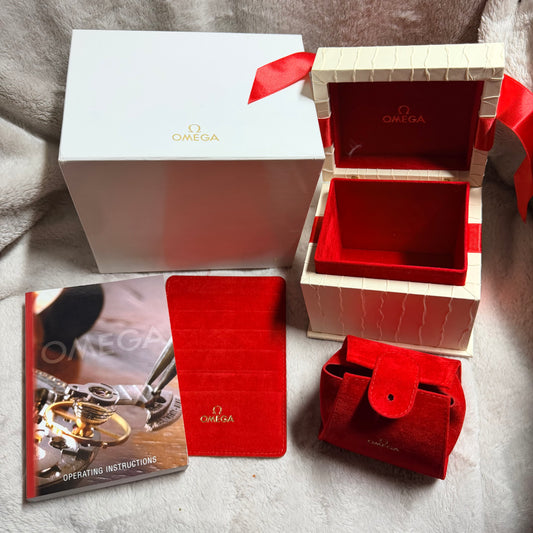 OMEGA White Box + Outer Box + Multi Language Instruction Book + Certificate Holder 6.70x6.50x4.75 inches