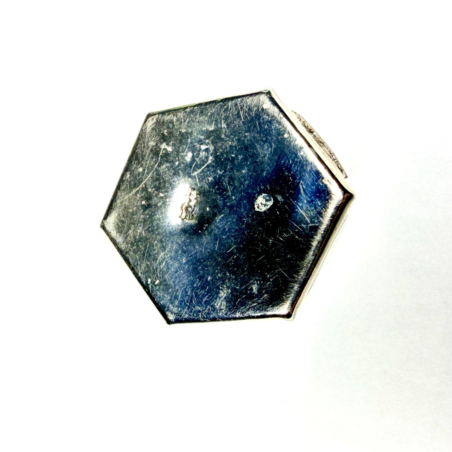 Vintage hand made silver-plated hexagonal trinket box with inset red & black stones