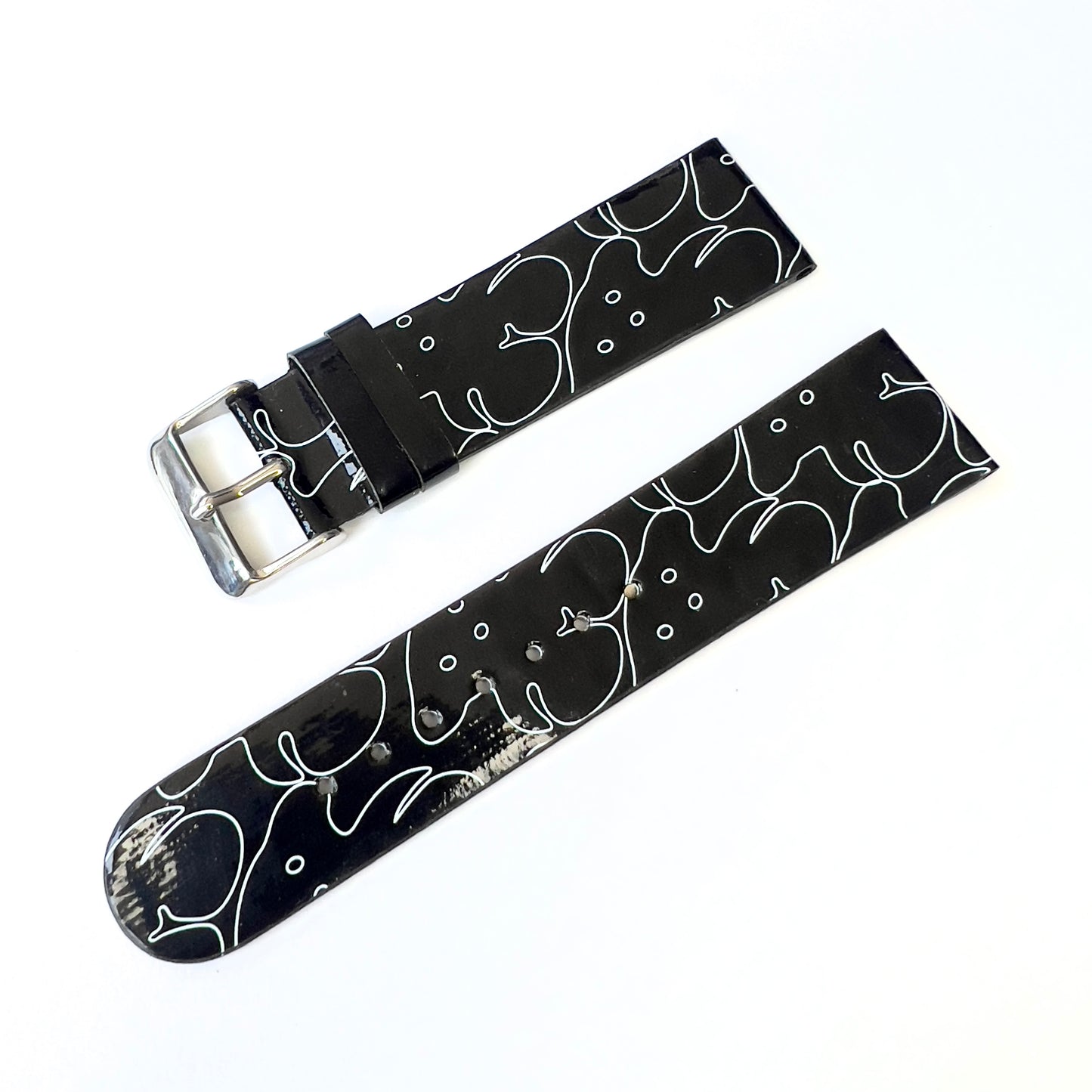22mm/20mm Black Patent Leather Strap Band with Silver Tone Buckle