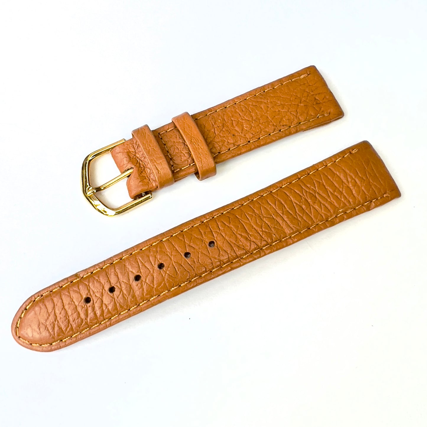 19/16mm Light Brown Leather Strap Band with Gold Tone Buckle