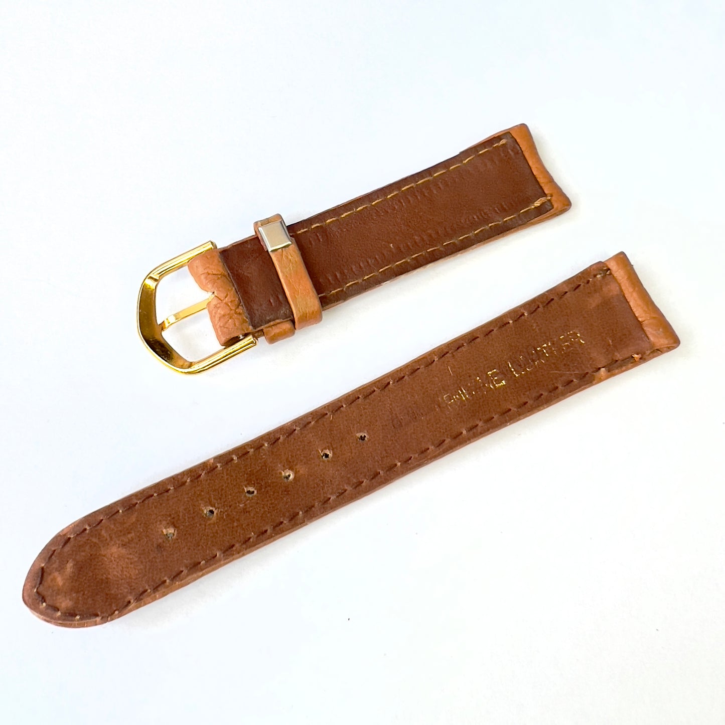 19/16mm Light Brown Leather Strap Band with Gold Tone Buckle