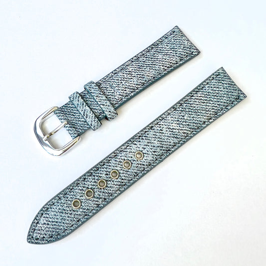 18/26mm Denim Blue Leather Strap Band with Silver Tone Buckle