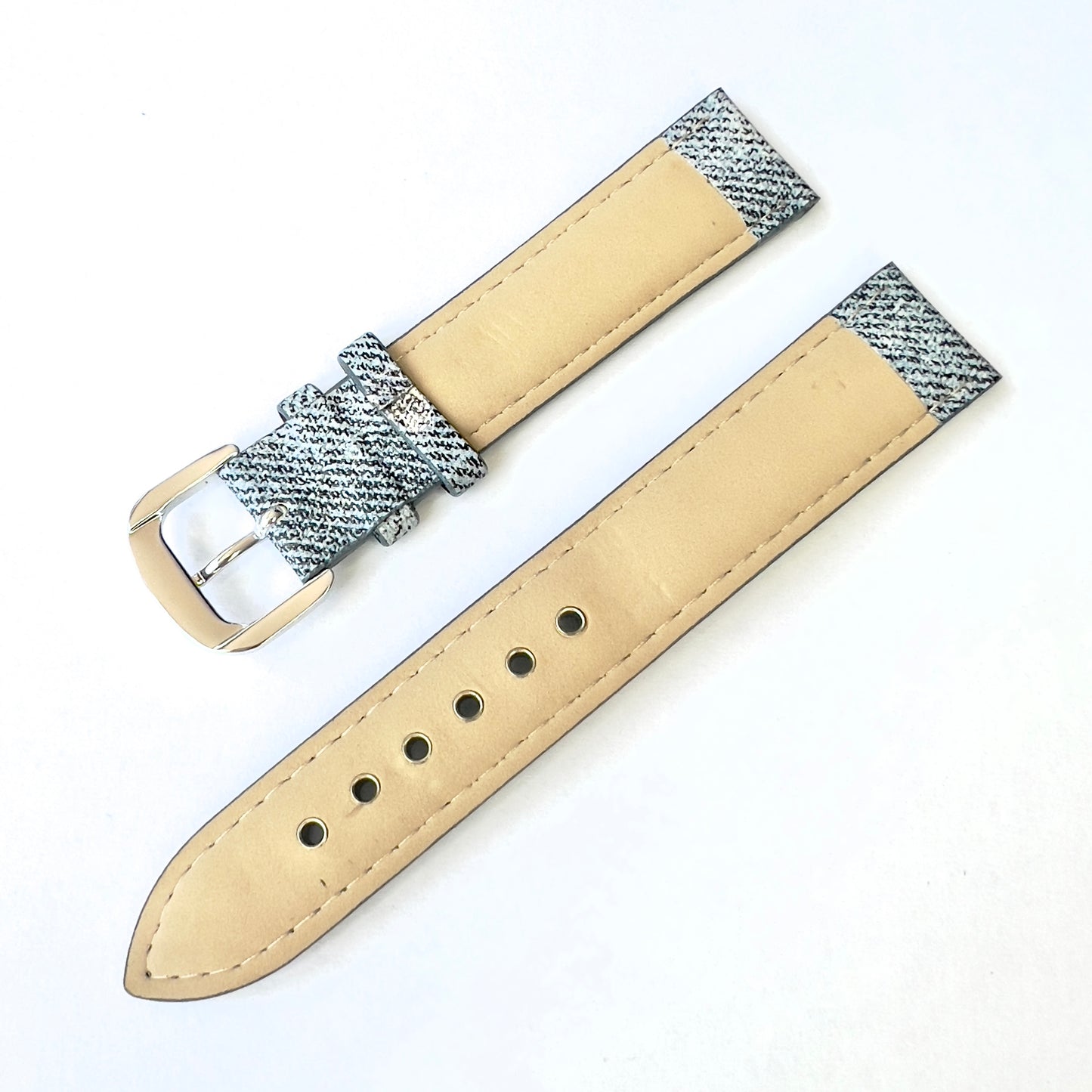 18/26mm Denim Blue Leather Strap Band with Silver Tone Buckle