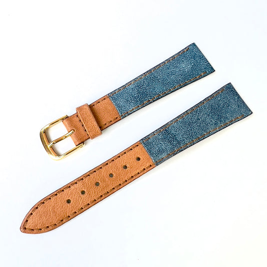 SPEIDEL 18/15mm Blue/Brown Leather Strap Band with Gold Tone Buckle