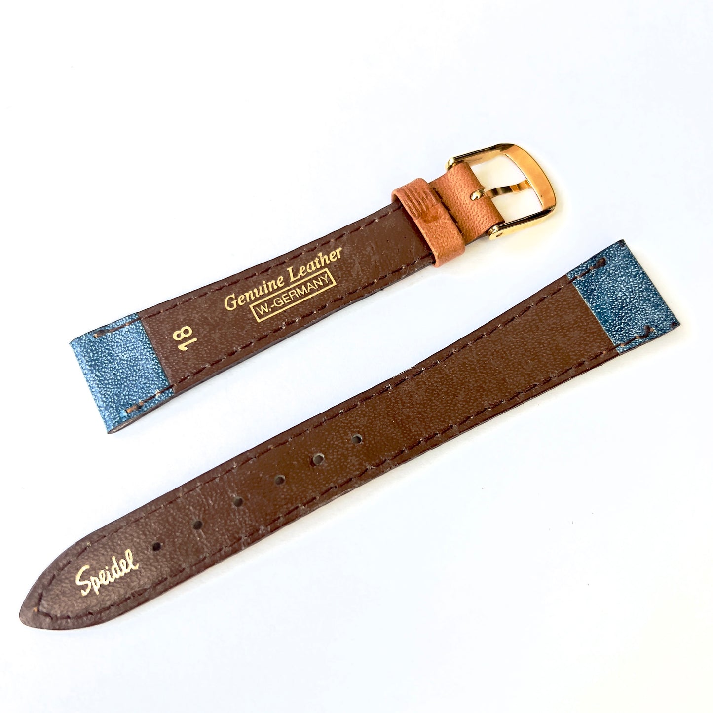 SPEIDEL 18/15mm Blue/Brown Leather Strap Band with Gold Tone Buckle