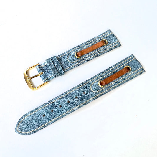 SPEIDEL 18/17mm Blue/Brown Leather Strap Band with Gold Tone Buckle