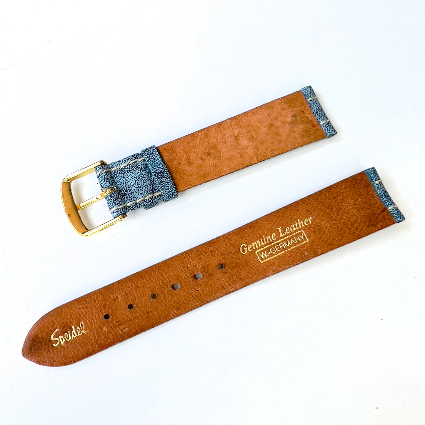 SPEIDEL 18/17mm Blue/Brown Leather Strap Band with Gold Tone Buckle