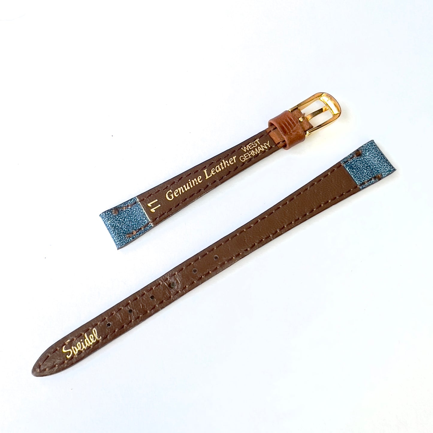 SPEIDEL 11/8mm Blue/Brown Leather Strap Band with Gold Tone Buckle