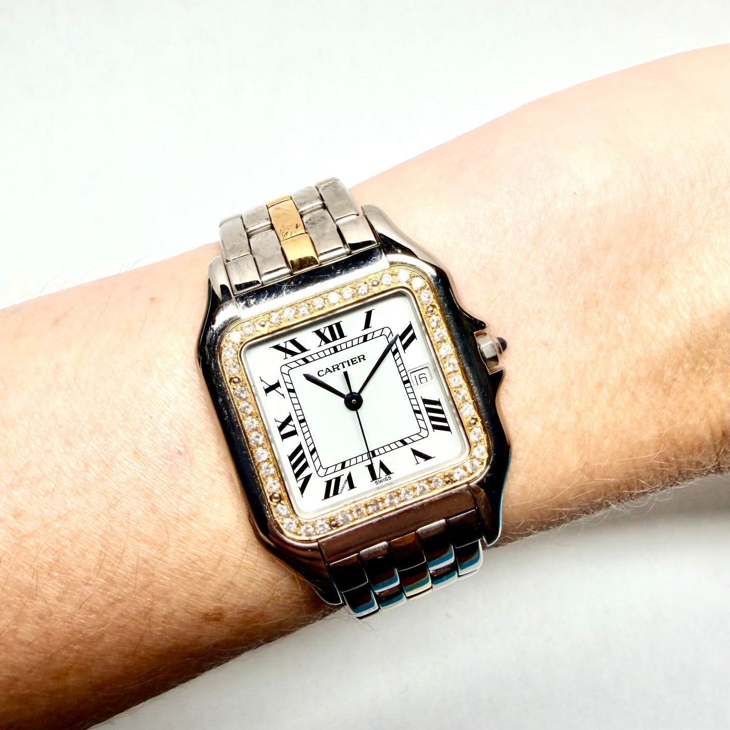 CARTIER PANTHERE Quartz 29mm 1 Row Gold 0.56TCW DIAMOND Watch White Dial