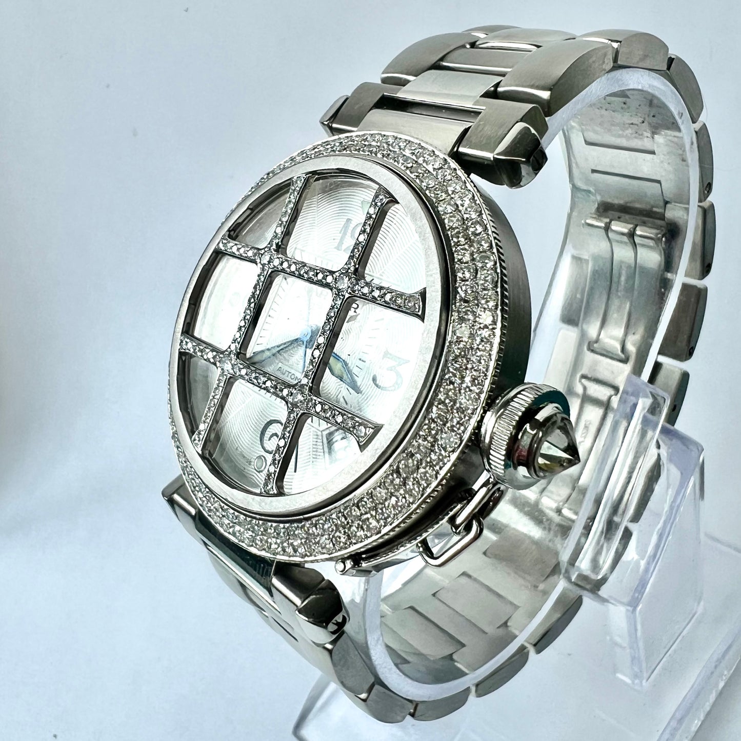 CARTIER PASHA GRID 38mm Automatic Steel 1.9TCW DIAMOND Watch