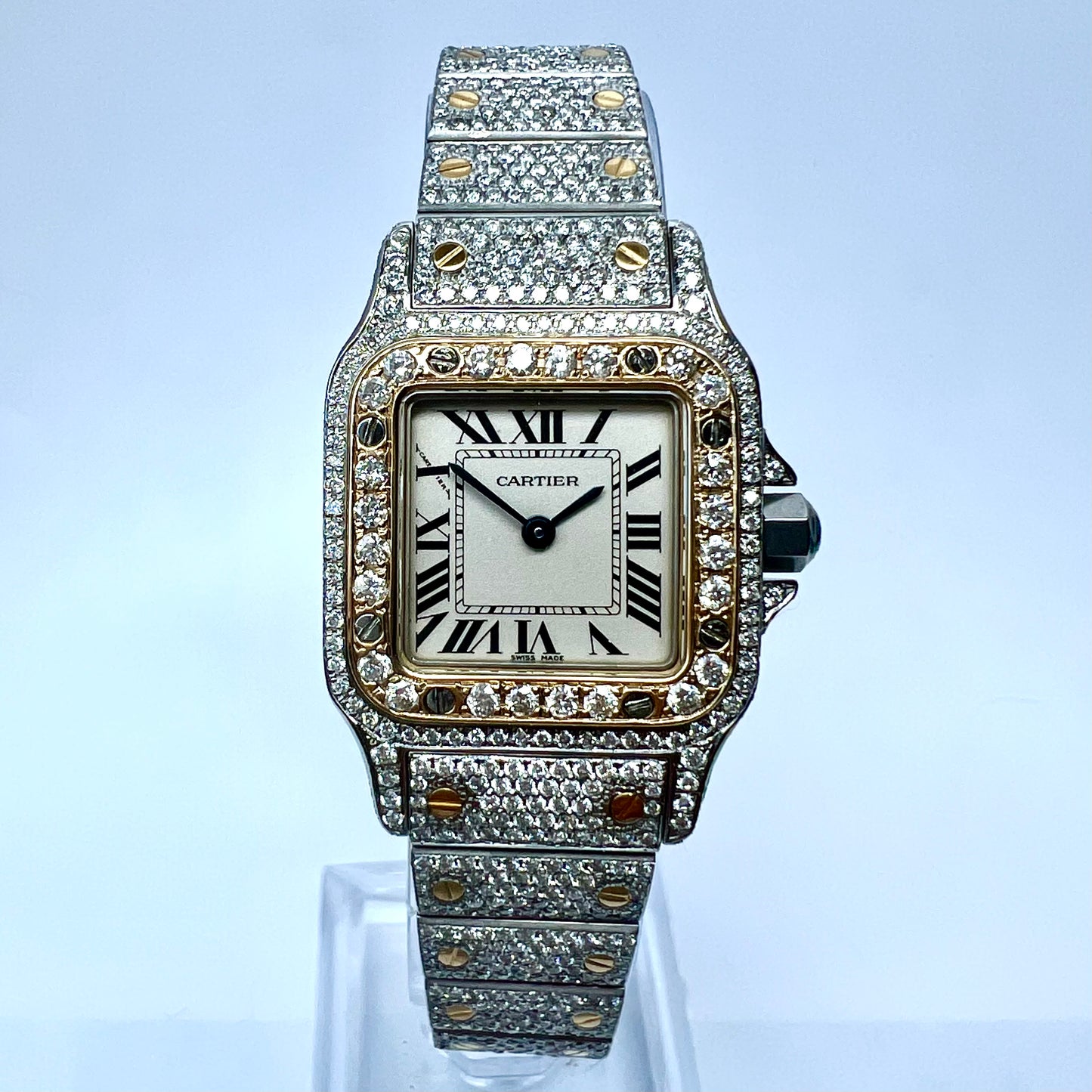 CARTIER SANTOS GALBEE 24mm 2 Tone 7.5TCW Diamond Watch NEW Model