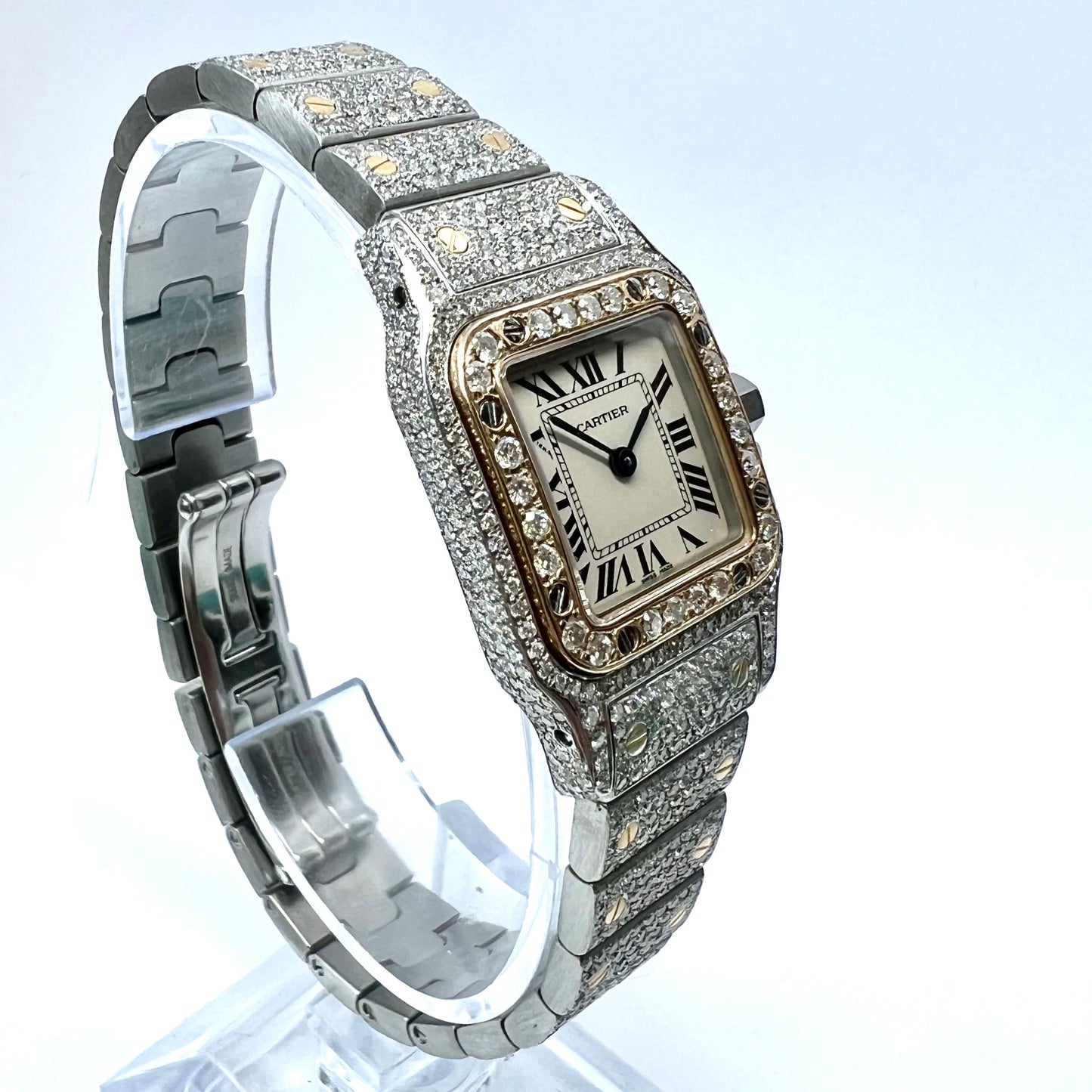 CARTIER SANTOS GALBEE 24mm 2 Tone 7.5TCW Diamond Watch NEW Model