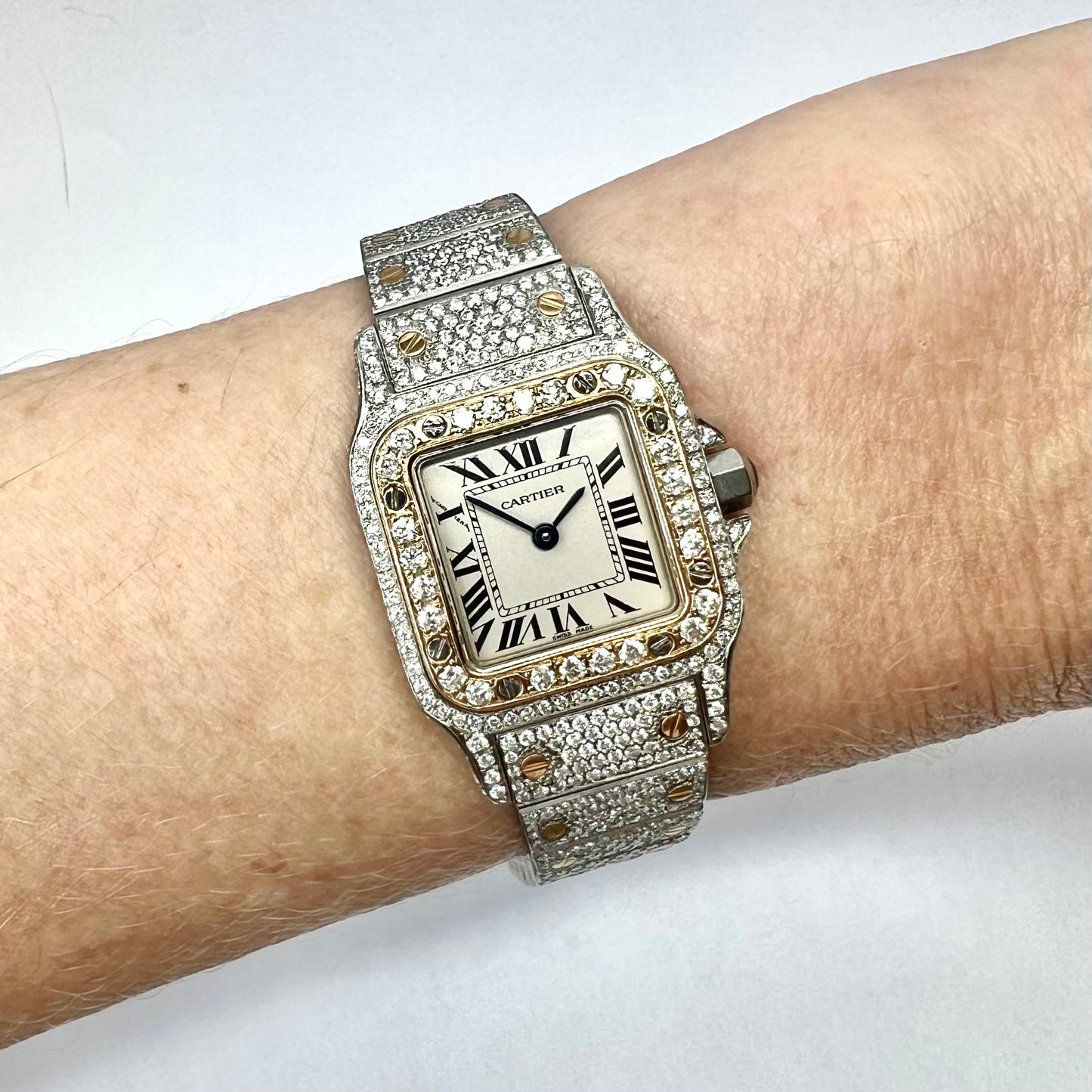 CARTIER SANTOS GALBEE 24mm 2 Tone 7.5TCW Diamond Watch NEW Model