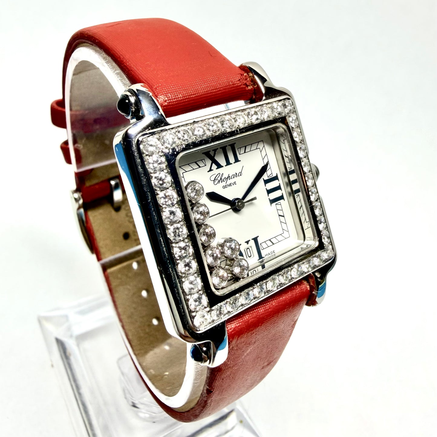 CHOPARD HAPPY SPORT Quartz 27mm Steel 7 Floating 2TCW DIAMOND Watch White Dial