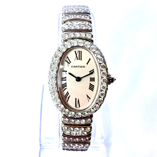 CARTIER BAIGNOIRE 23mm Quartz 18K White Gold 8.42TCW Diamond Watch