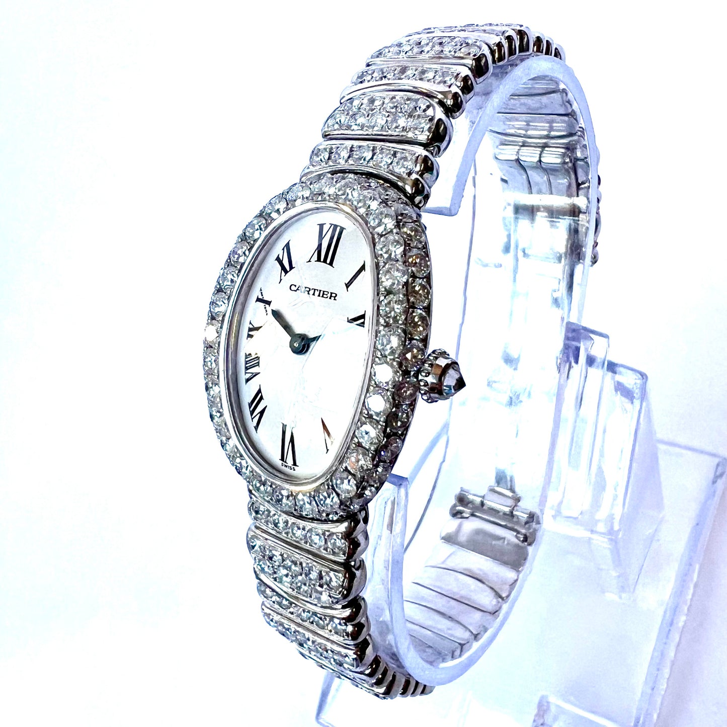 CARTIER BAIGNOIRE 23mm Quartz 18K White Gold 8.42TCW Diamond Watch