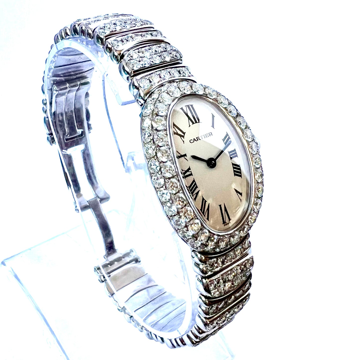 CARTIER BAIGNOIRE 23mm Quartz 18K White Gold 8.42TCW Diamond Watch