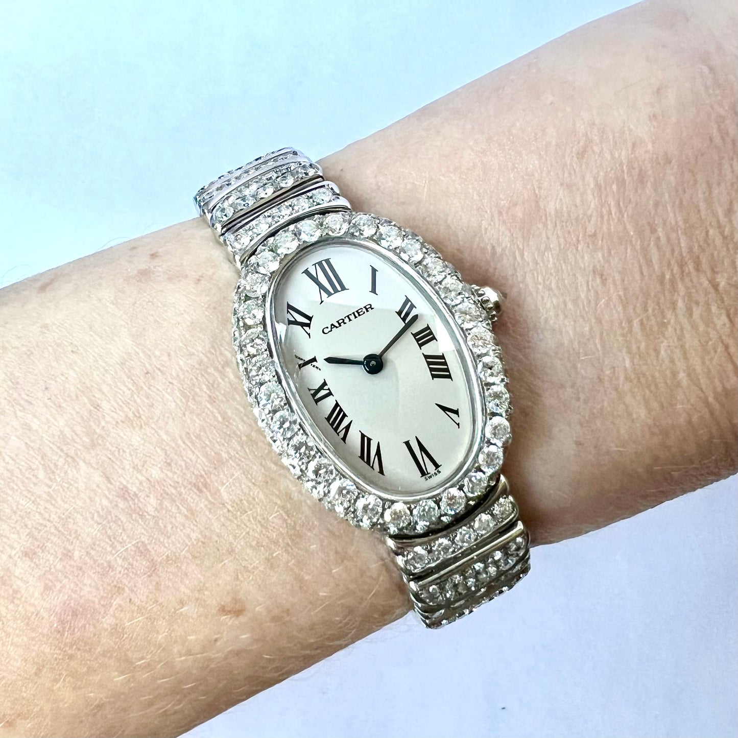 CARTIER BAIGNOIRE 23mm Quartz 18K White Gold 8.42TCW Diamond Watch