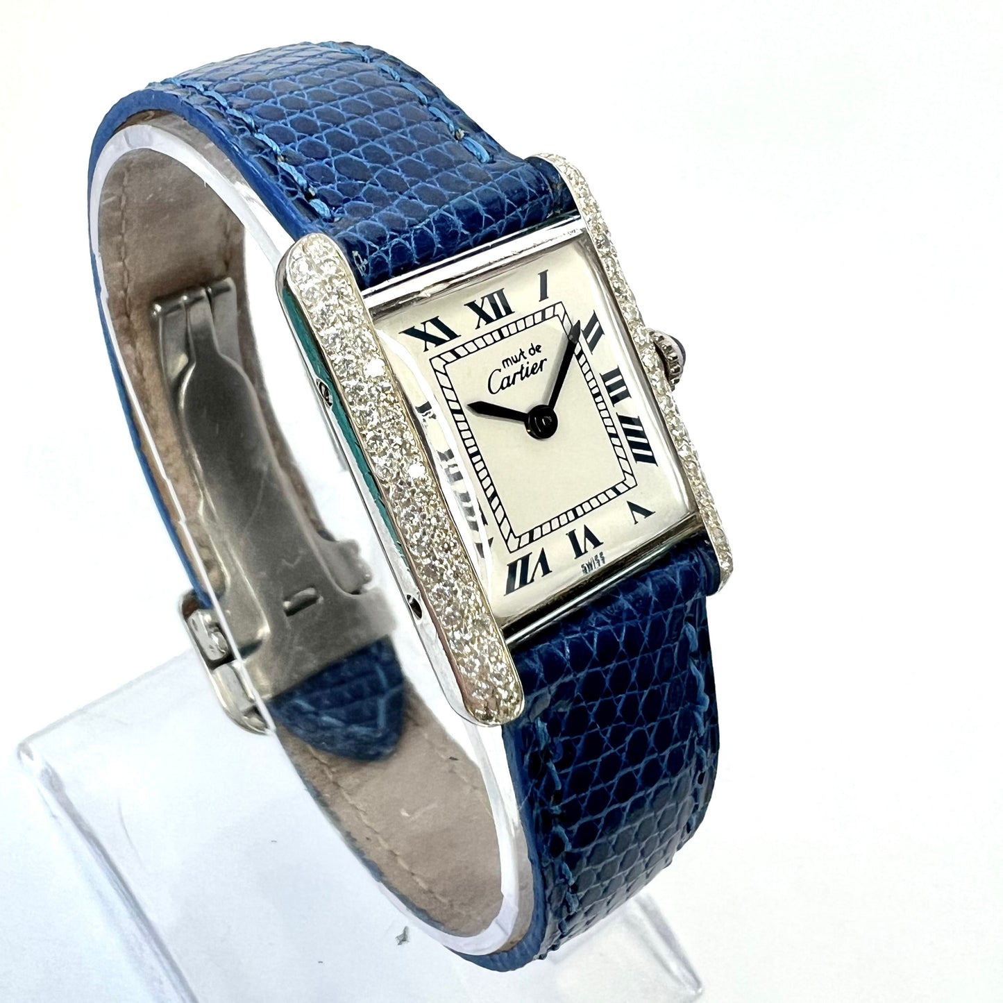 CARTIER TANK Quartz 20mm Silver 0.67TCW Diamond Watch