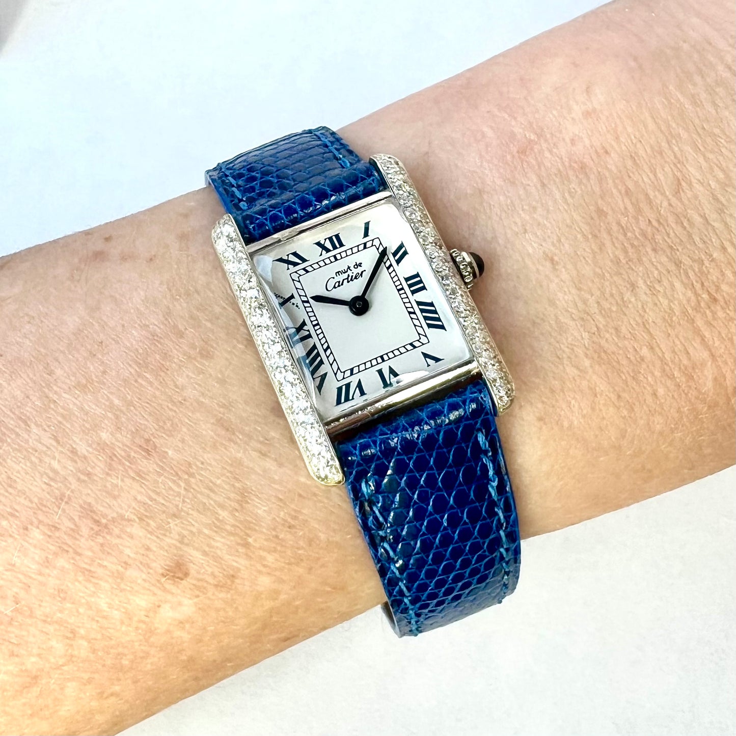 CARTIER TANK Quartz 20mm Silver 0.67TCW Diamond Watch