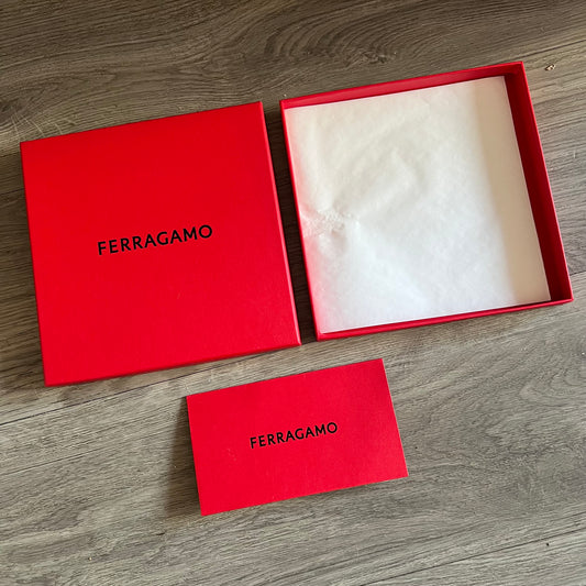FERRAGAMO Red Storage Gift Box w/ Tissue & Receipt/Authentication Card Envelope