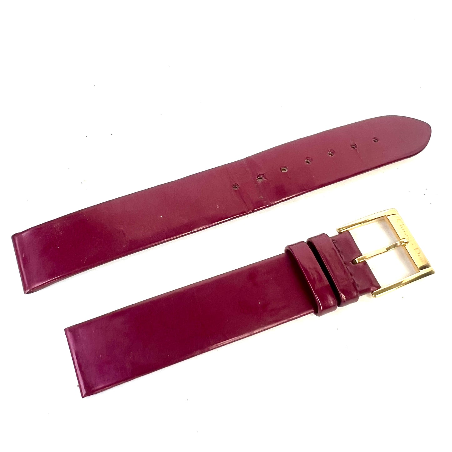 NEW Old Stock Authentic CHRISTIAN DIOR Burgundy Patent Leather 14/14mm Strap/Band with DIOR Gold Tone Buckle