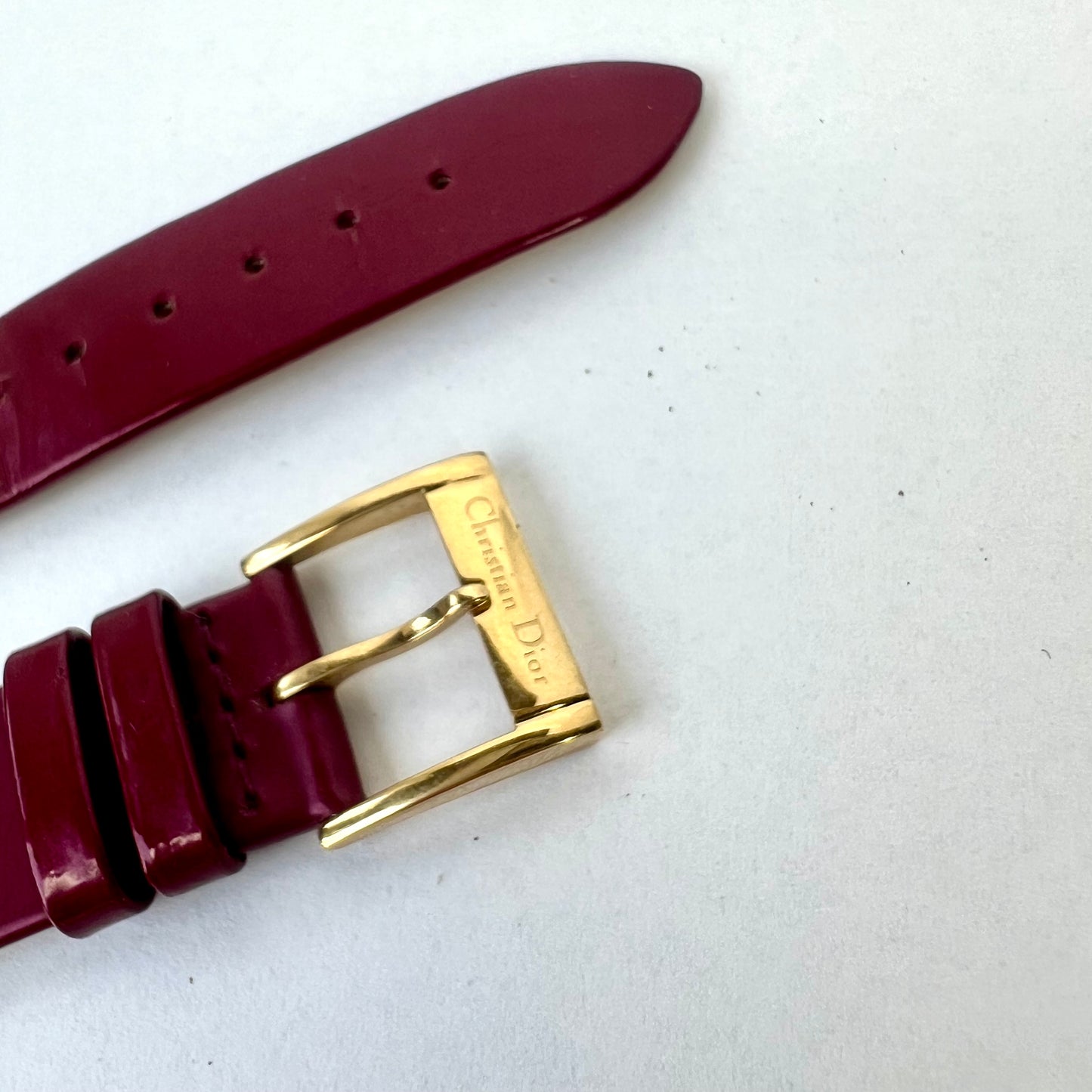 NEW Old Stock Authentic CHRISTIAN DIOR Burgundy Patent Leather 14/14mm Strap/Band with DIOR Gold Tone Buckle