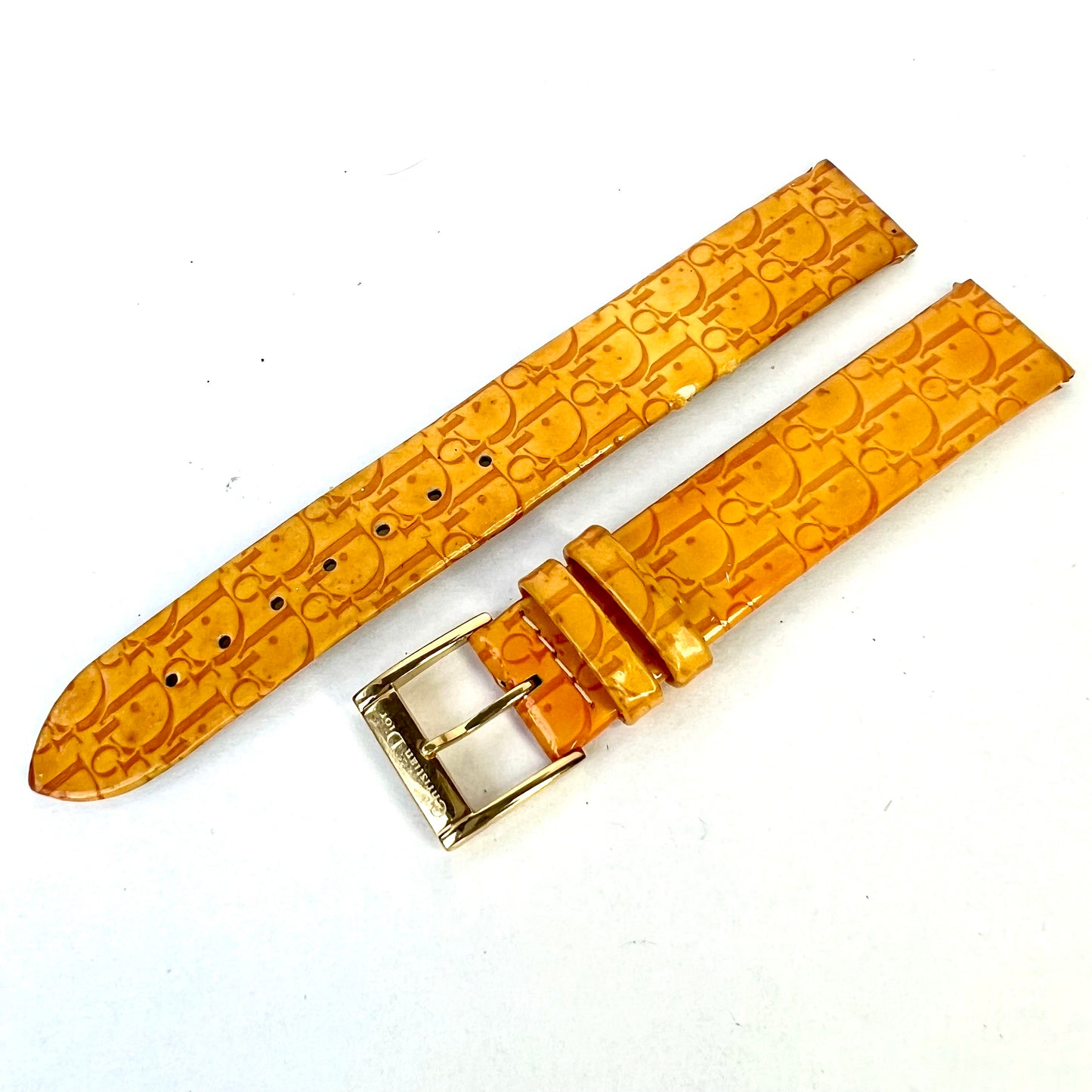 NEW Old Stock Authentic CHRISTIAN DIOR Yellow Leather 14/14mm Strap/Band with DIOR Gold Tone Buckle