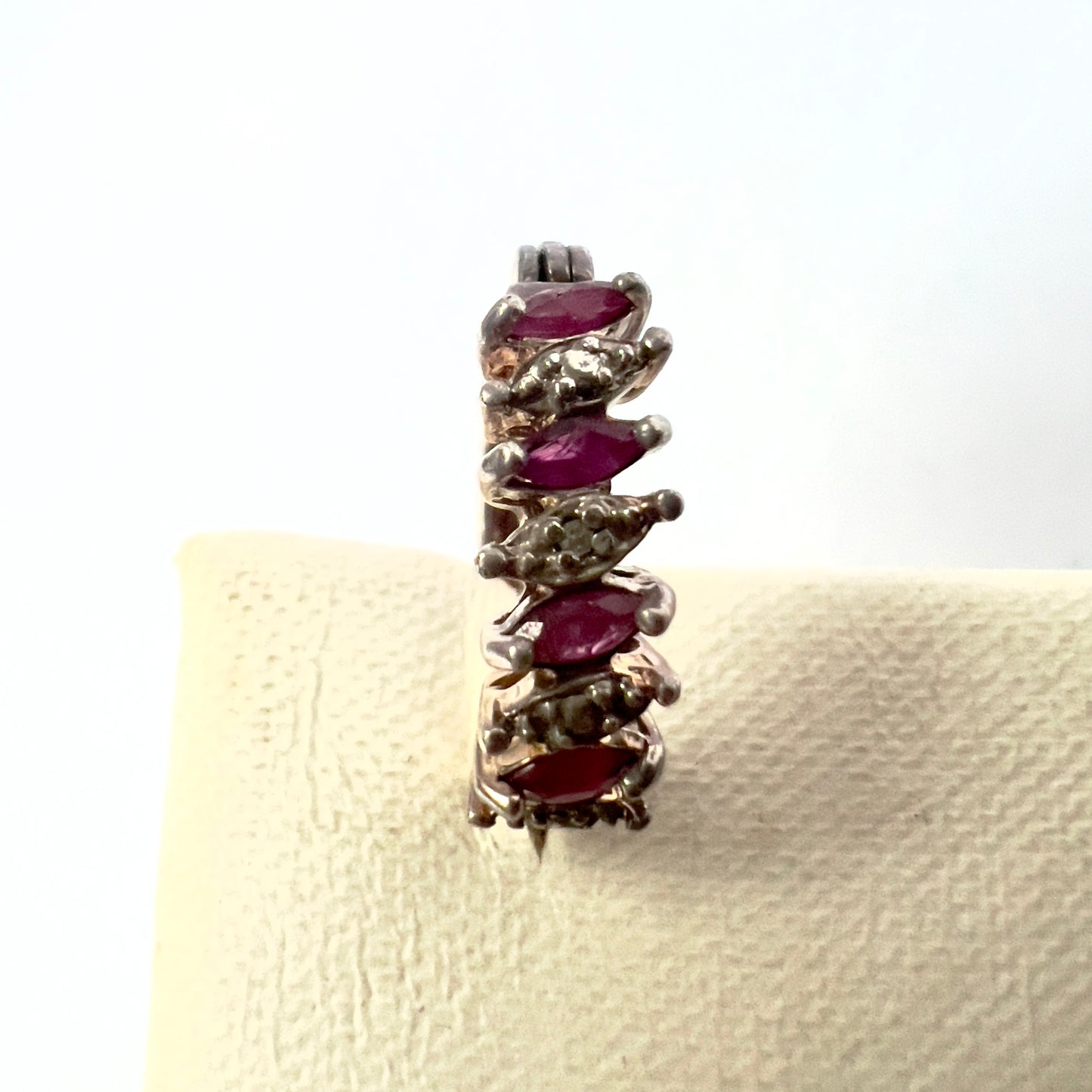 Goldplated 925 Sterling Silver Genuine Ruby Hoop EARRINGS w/ Diamonds 4.9g