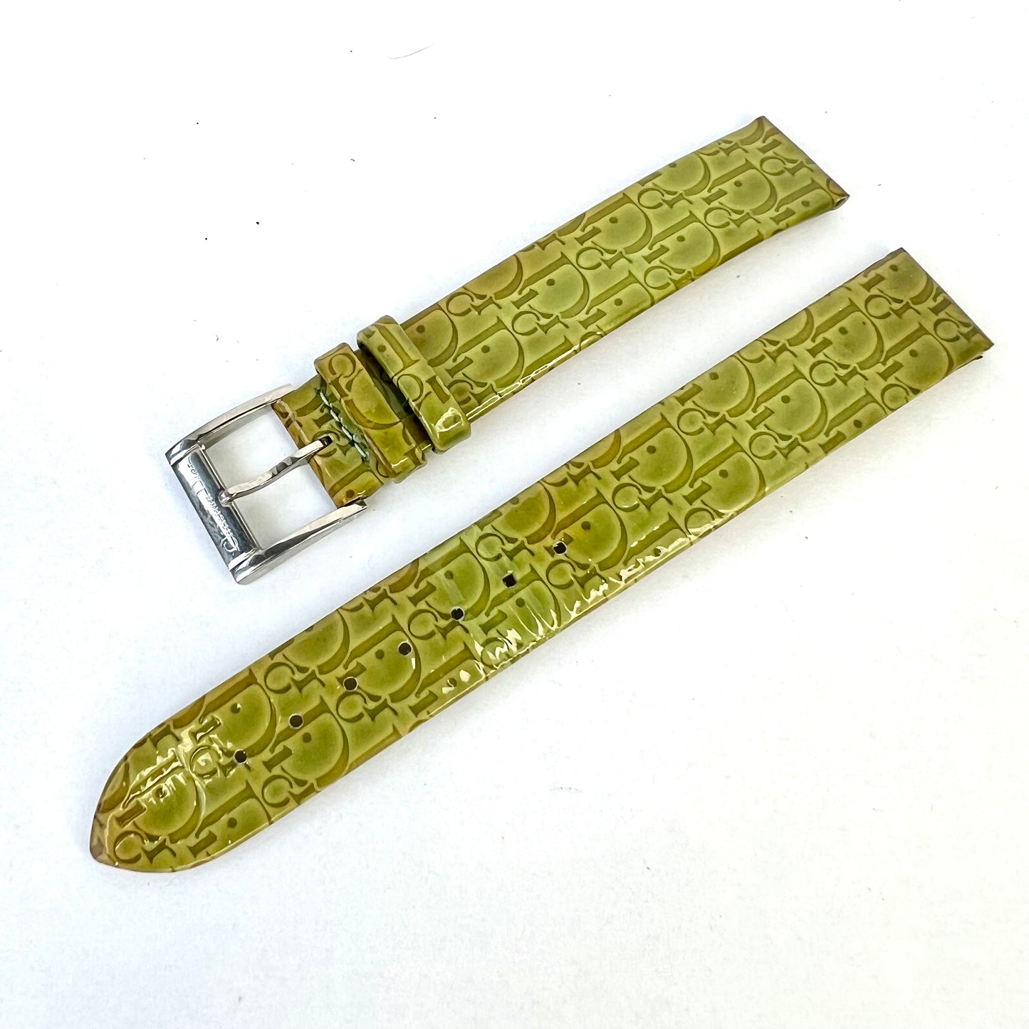 NEW Old Stock Authentic CHRISTIAN DIOR Light Green Patent Leather 14/14mm Strap/Band with DIOR Silver Tone Buckle