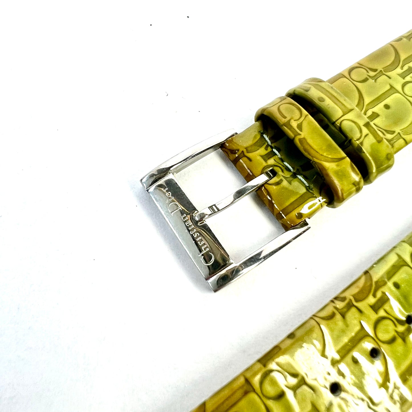 NEW Old Stock Authentic CHRISTIAN DIOR Light Green Patent Leather 14/14mm Strap/Band with DIOR Silver Tone Buckle