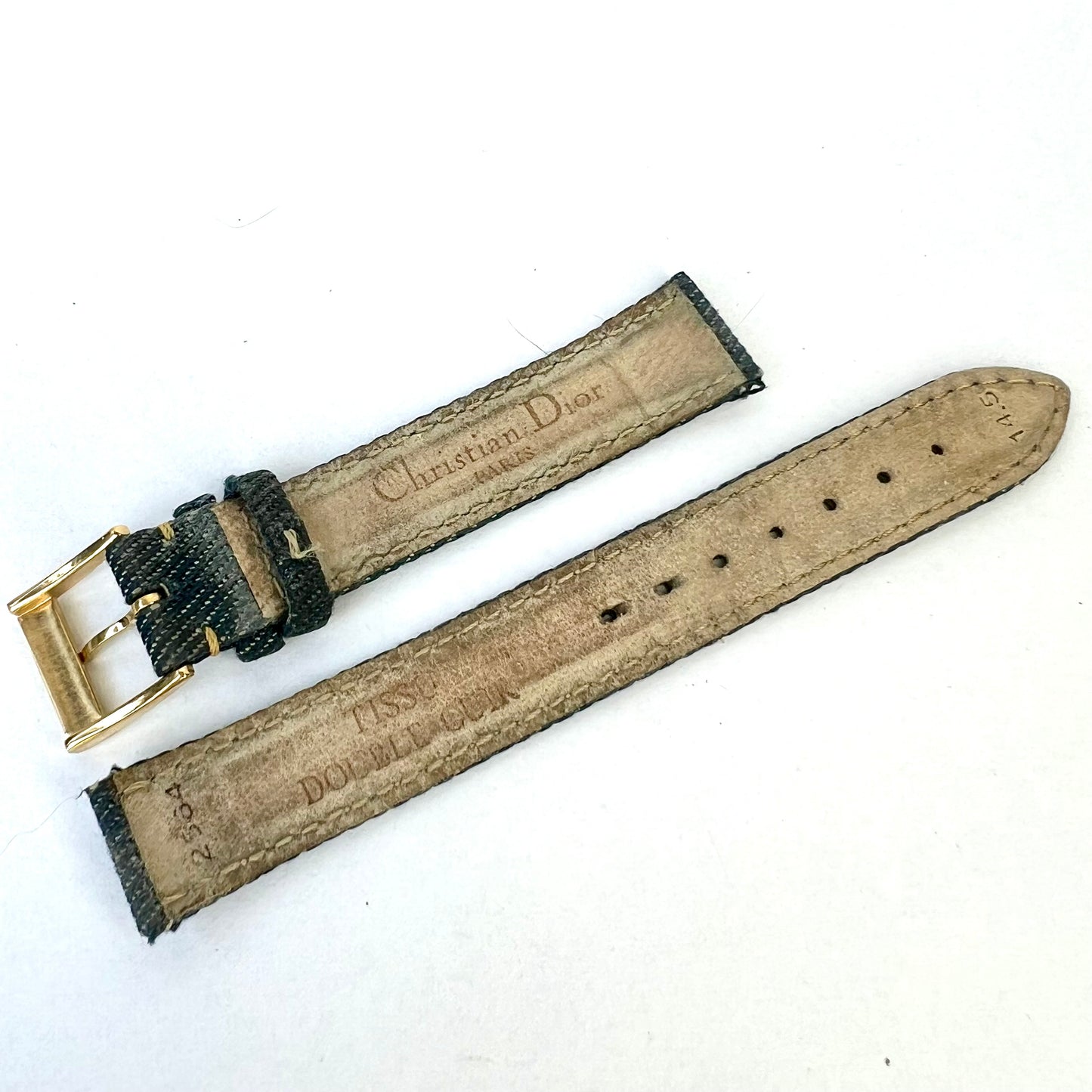 CHRISTIAN DIOR Blue Denim Fabric/Leather 14/14mm Strap/Band with DIOR Gold Tone Buckle