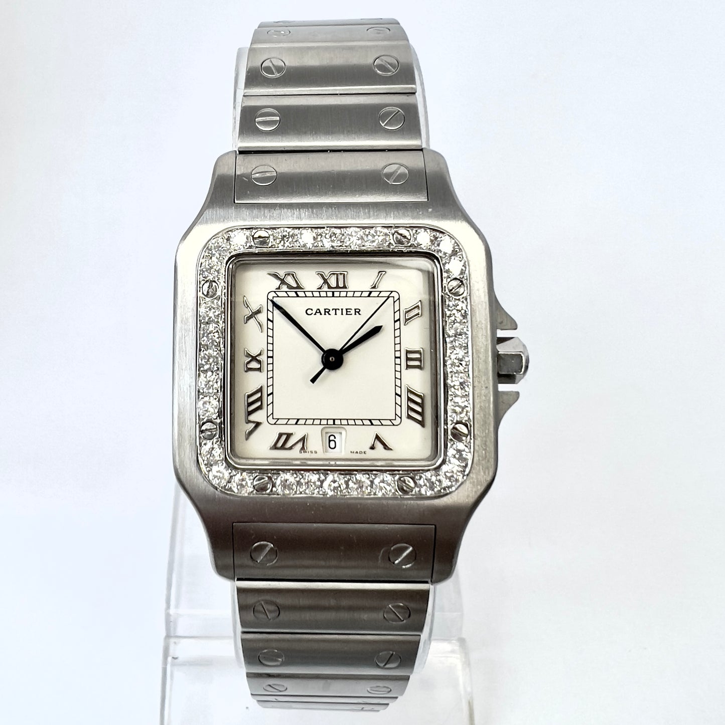 CARTIER SANTOS GALBEE 29mm Quartz Steel 0.85TCW Diamond Watch