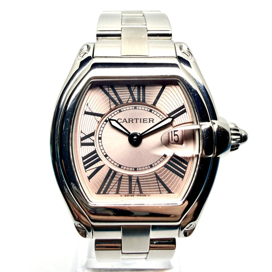CARTIER ROADSTER Quartz 31mm Steel Watch Pink Dial