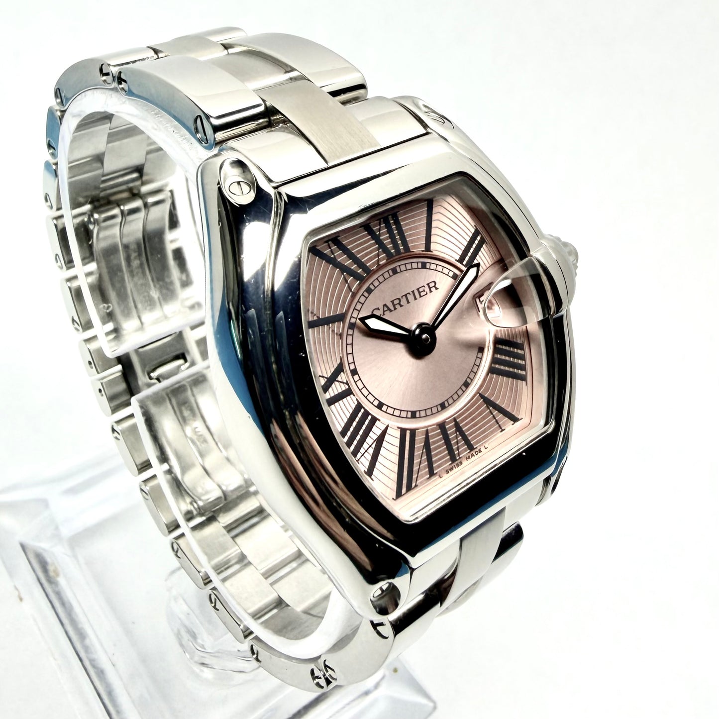CARTIER ROADSTER Quartz 31mm Steel Watch Pink Dial