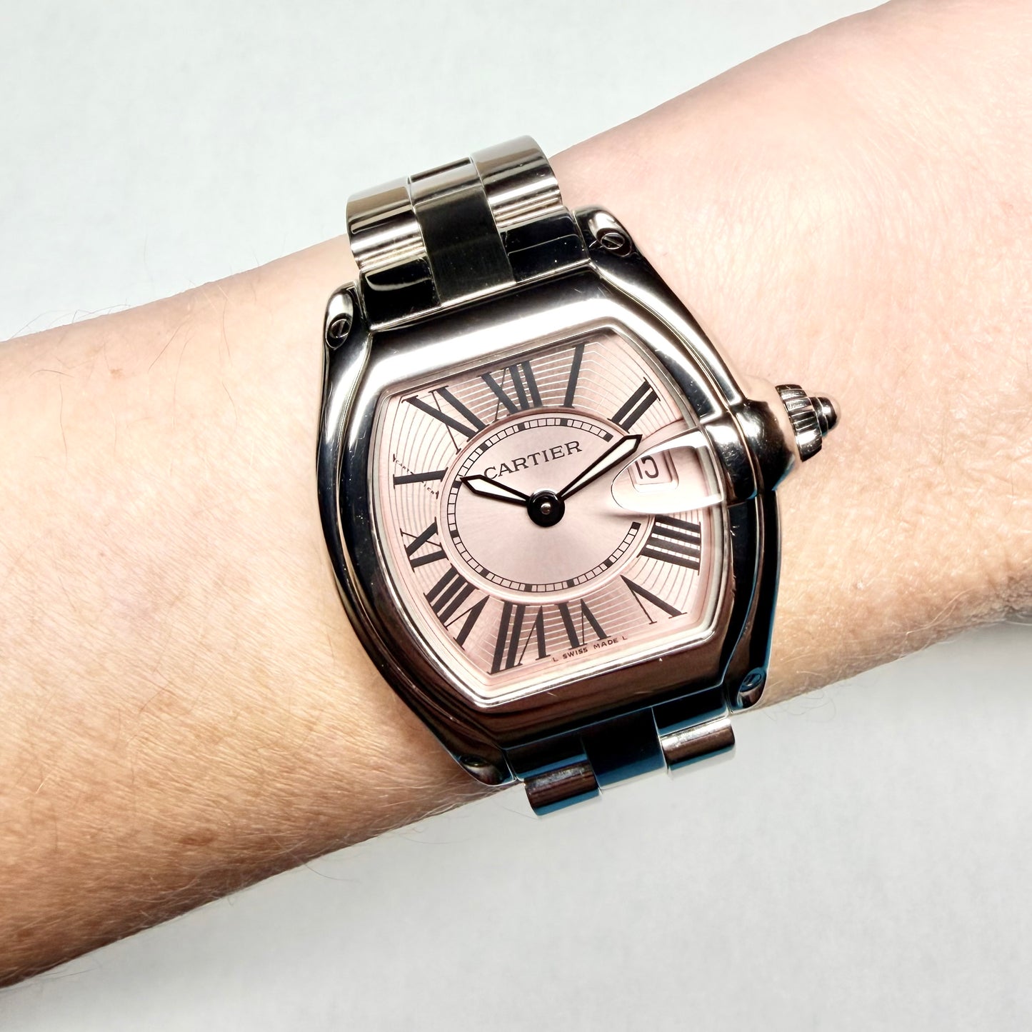CARTIER ROADSTER Quartz 31mm Steel Watch Pink Dial