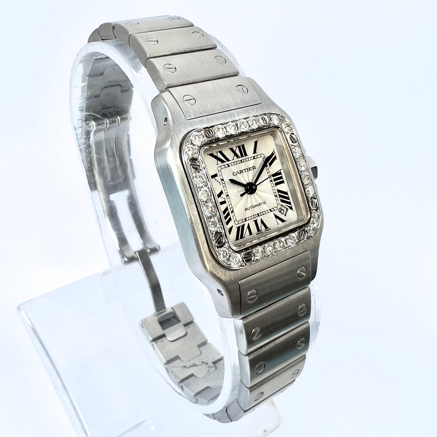 CARTIER SANTOS GALBEE 24mm Automatic Steel 0.69TCW Diamond Watch NEW Model