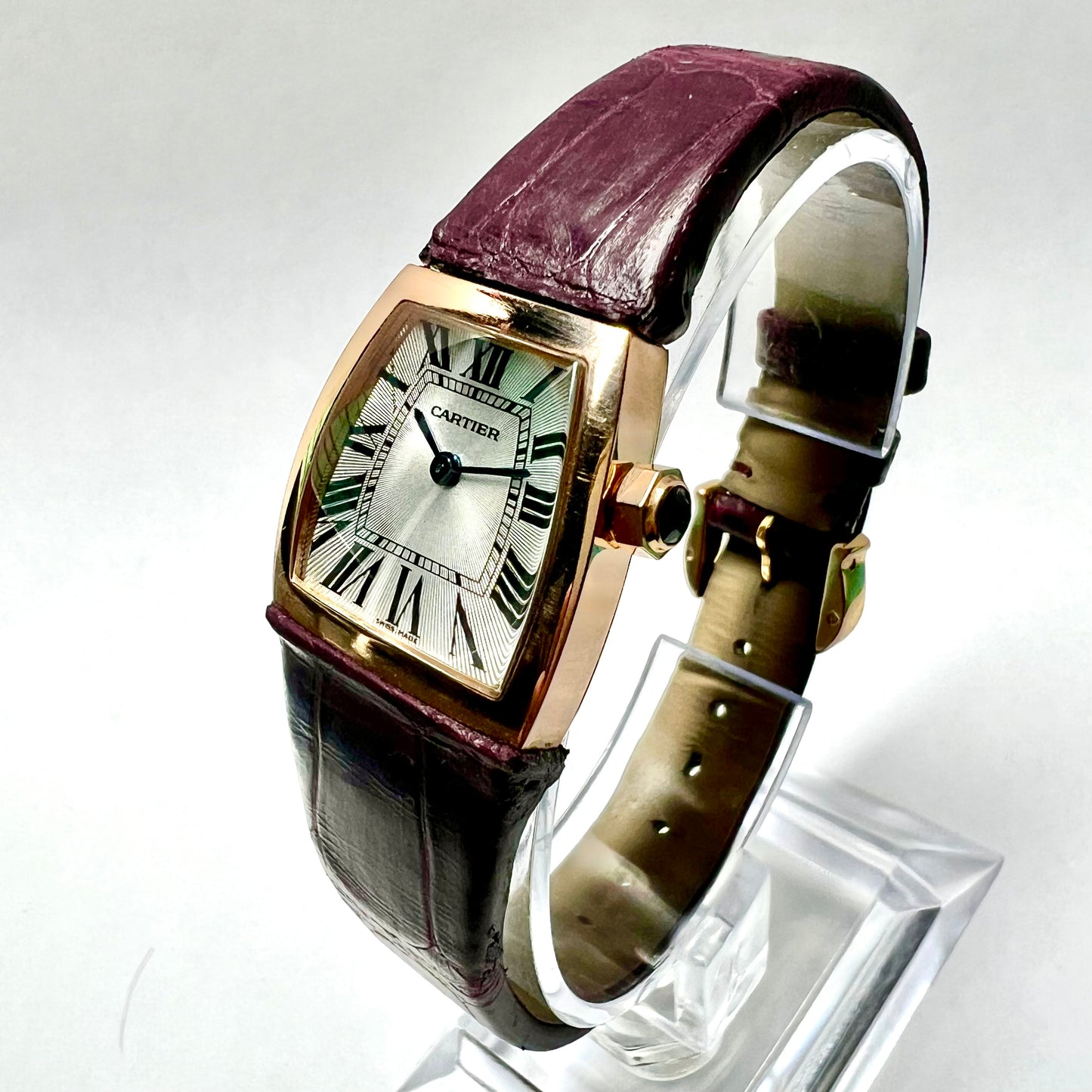 CARTIER LA DONA Quartz 22mm 18K Rose Gold Watch Burgundy Band