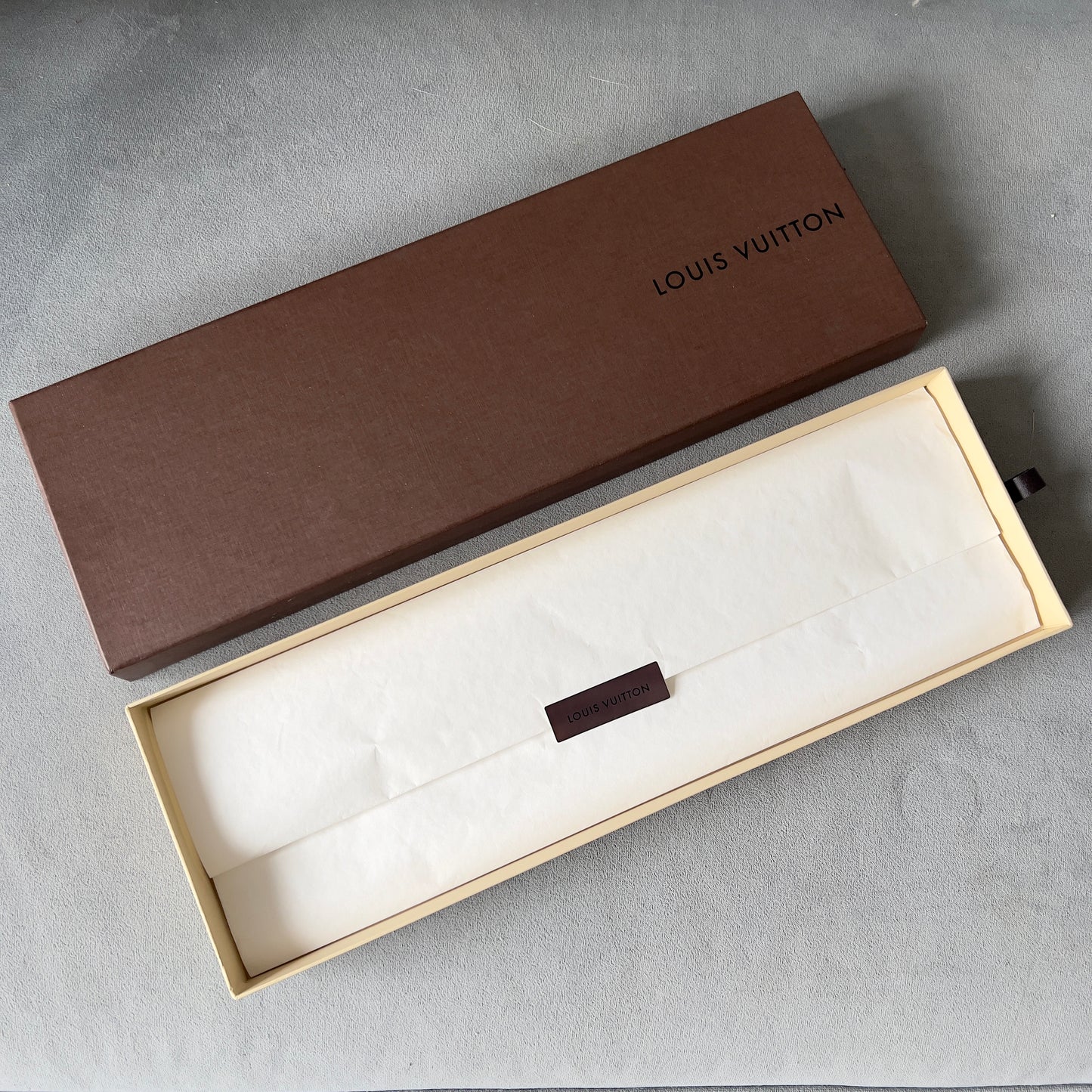 LOUIS VUITTON Long Box 14.70x5x1.10” + Tissue + Shopping Bag 17.25x5.75x1.60”