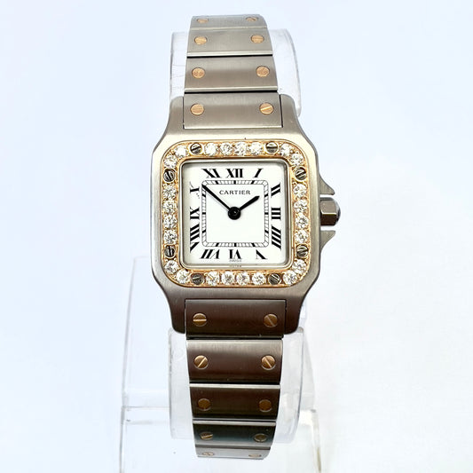 CARTIER SANTOS GALBEE 24mm Quartz 2 Tone 0.54TCW Diamond Watch