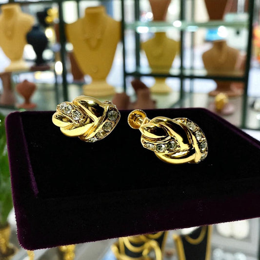 AVON Gold Tone earrings with crystal accents