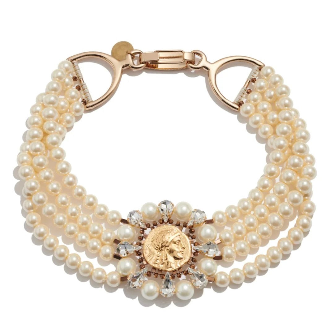 NEW Gold Tone Choker Necklace with CZ Stones and Pearls