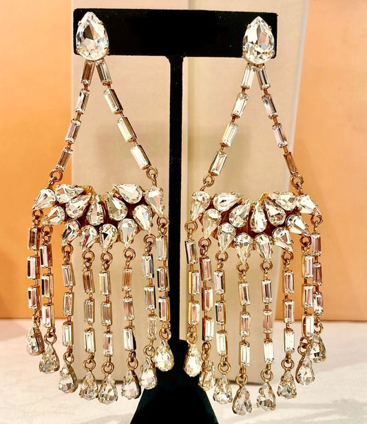 NEW Gold Tone Chandelier Earrings with CZ Stones